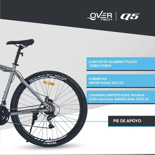 Bicicleta Mtb Overtech R29 Q5 21v Freno A Disco Shimano 12x Color Gris claro/Negro Tamaño del cuadro M