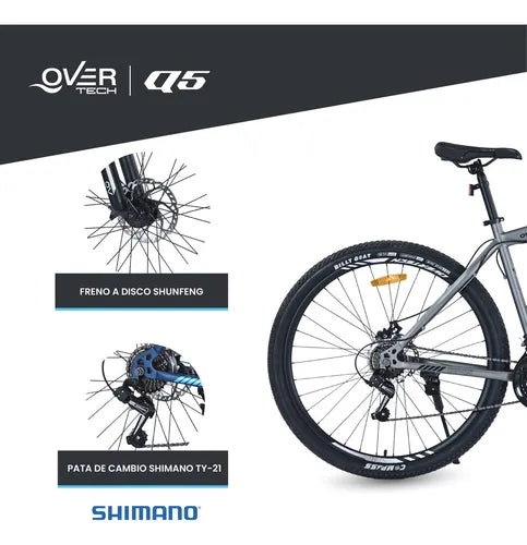 Bicicleta Mtb Overtech R29 Q5 21v Freno A Disco Shimano 12x Color Gris claro/Negro Tamaño del cuadro M