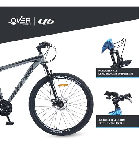 Bicicleta Mtb Overtech R29 Q5 21v Freno A Disco Shimano 12x Color Gris claro/Negro Tamaño del cuadro M
