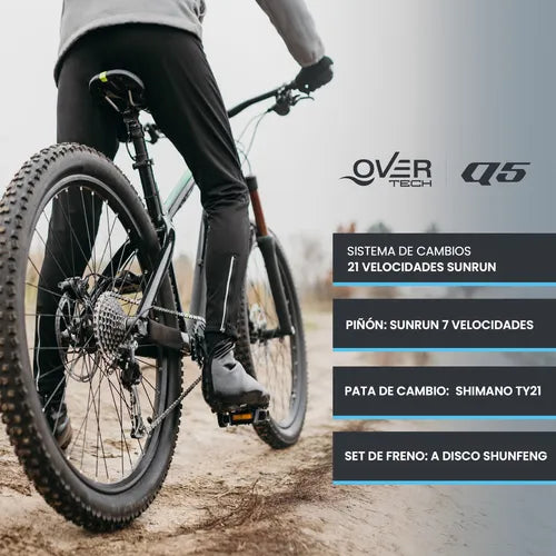 Bicicleta Mtb Overtech R29 Q5 21v Freno A Disco Shimano 12x Color Gris claro/Negro Tamaño del cuadro M