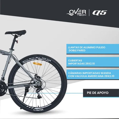 Bicicleta Mtb Overtech R29 Q5 21v Freno A Disco Shimano 12x Color Gris claro/Negro Tamaño del cuadro M