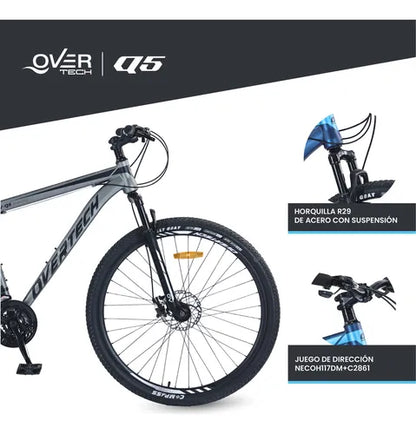 Bicicleta Mtb Overtech R29 Q5 21v Freno A Disco Shimano 12x Color Gris claro/Negro Tamaño del cuadro M