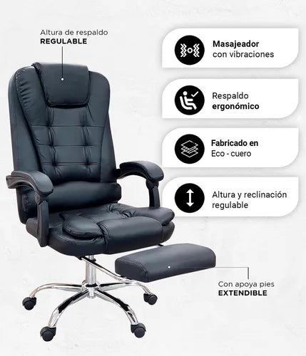 Silla De Oficina Masajeador Presidencial Stephan - Desillas Color Negro