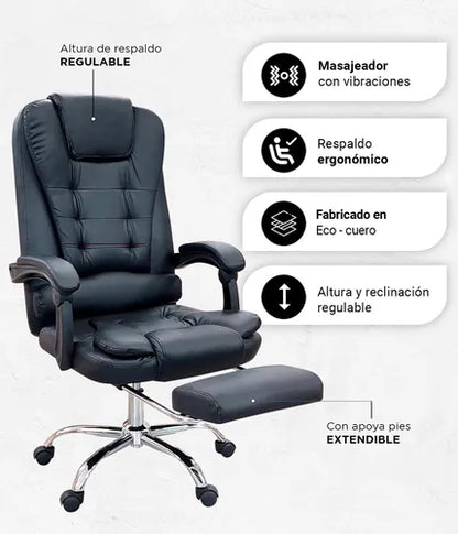 Silla De Oficina Masajeador Presidencial Stephan - Desillas Color Negro